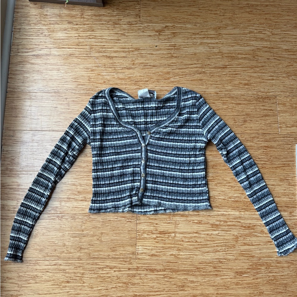 Striped Black and Gray Crop Top